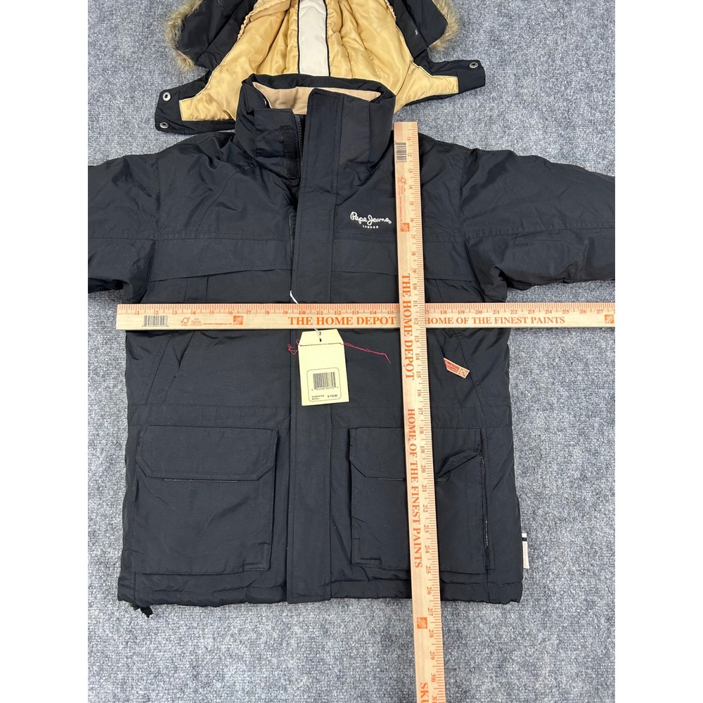 VTG Pepe Jeans London Mens Heavy Winter Parka Jacket Black Faux Fur Hood NWT - Picture 14 of 15